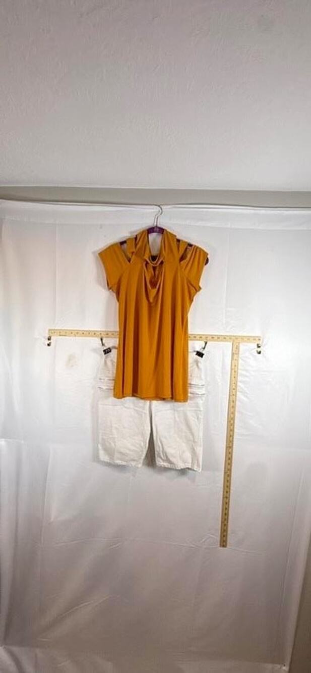 ASHLEY STEWART Marigold Top 18/20 & THRILL White Denim Shorts Size 2X Lot 2pc